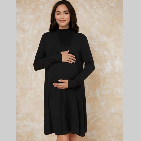 NWT Maternity dress outfit black mock neck casual long sleeve knee length - Picture 3 of 6